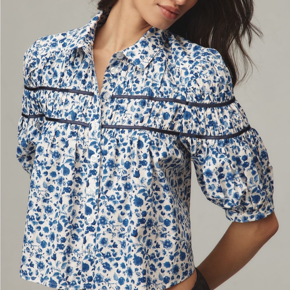 The Leandra Shirred Yoke Blouse by Maeve NWT
